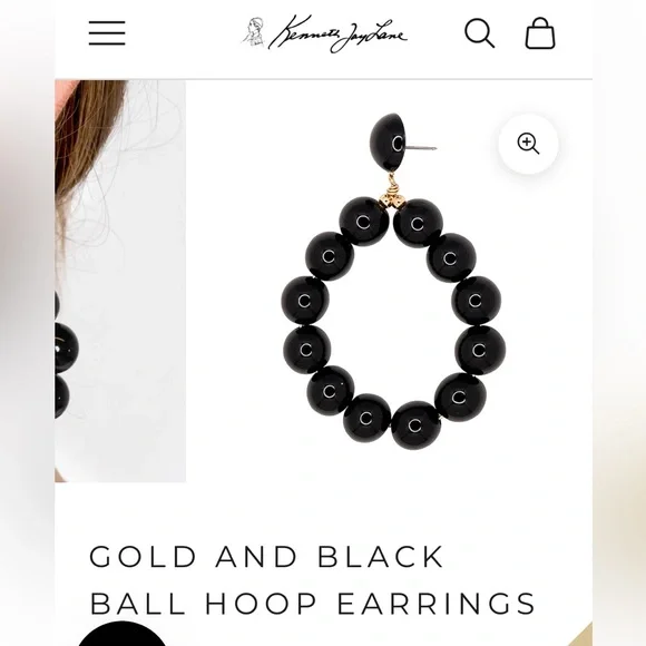 Kenneth Jay Lane Jewelry 12 mm Black Ball Hoop Earrings Retail $50 - Picture 3 of 8